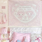 tapisserie murale personnages mignons illustration dentelée chambre enfant rose clair blanc