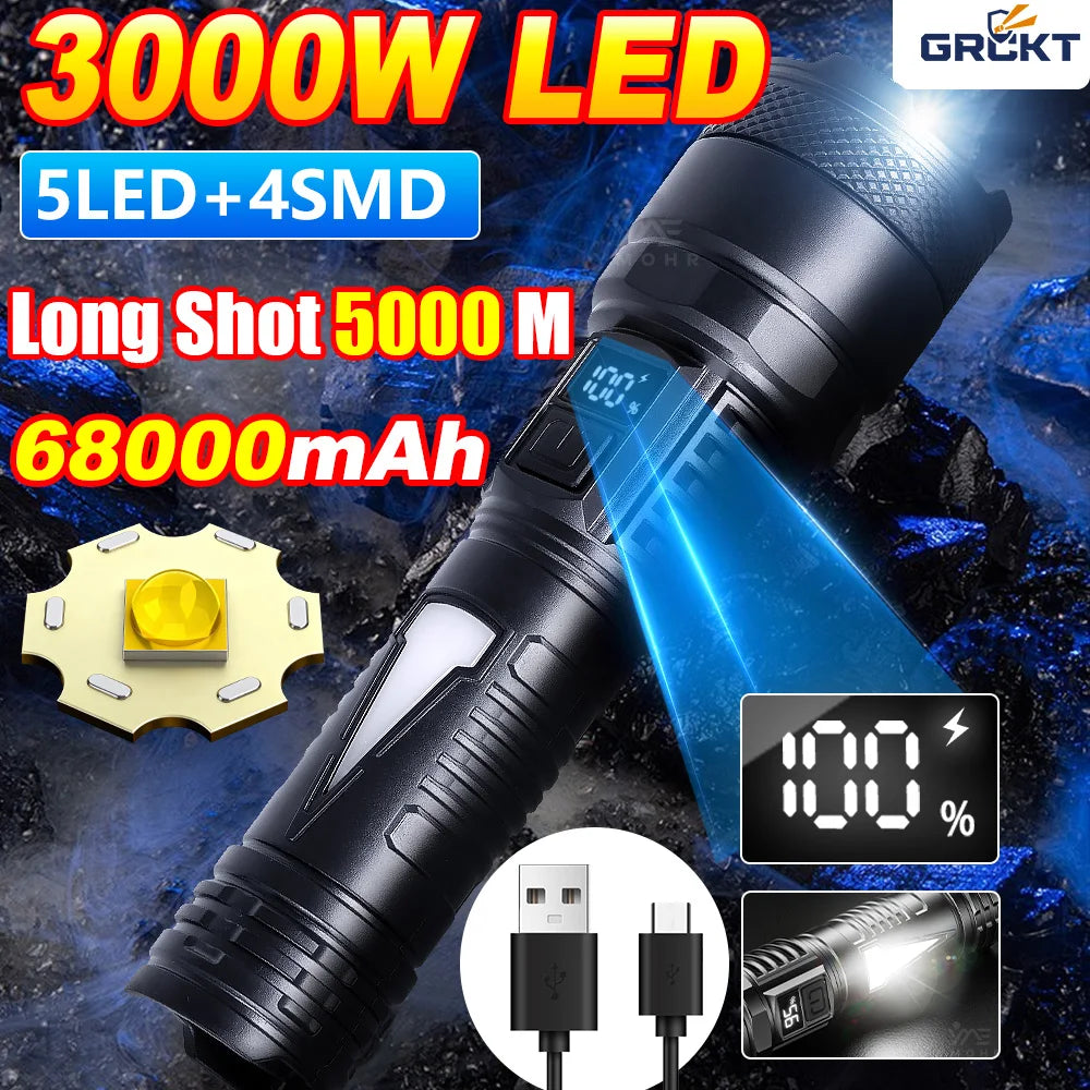 torche rechargeable led puissante 3000w survie camping noir texturé modernstyle