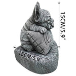 statue bulldog français bienvenue pierre texturée gris clair decoration jardin exterieur animalier assis bloc