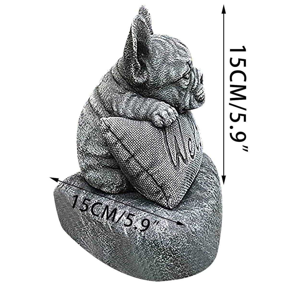 statue bulldog français bienvenue pierre texturée gris clair decoration jardin exterieur animalier assis bloc