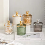 organisateur pot coton tige transparent vert gris moderne élégant rayures vertical