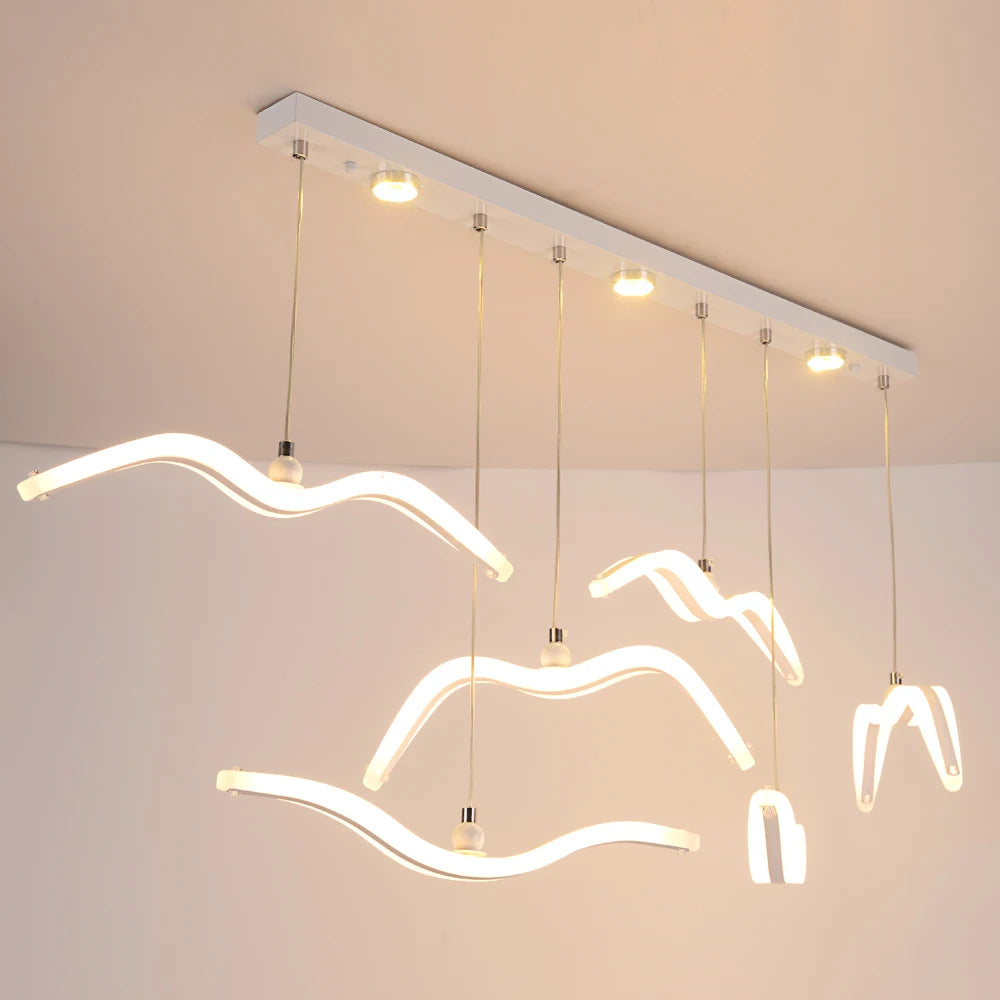 suspension lumineuse moderne oiseaux blancs clips facile led chambre salon