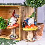 statue gnome jardin résine rouge blanc vert bienvenue fleur décoration patio fantaisie rustique