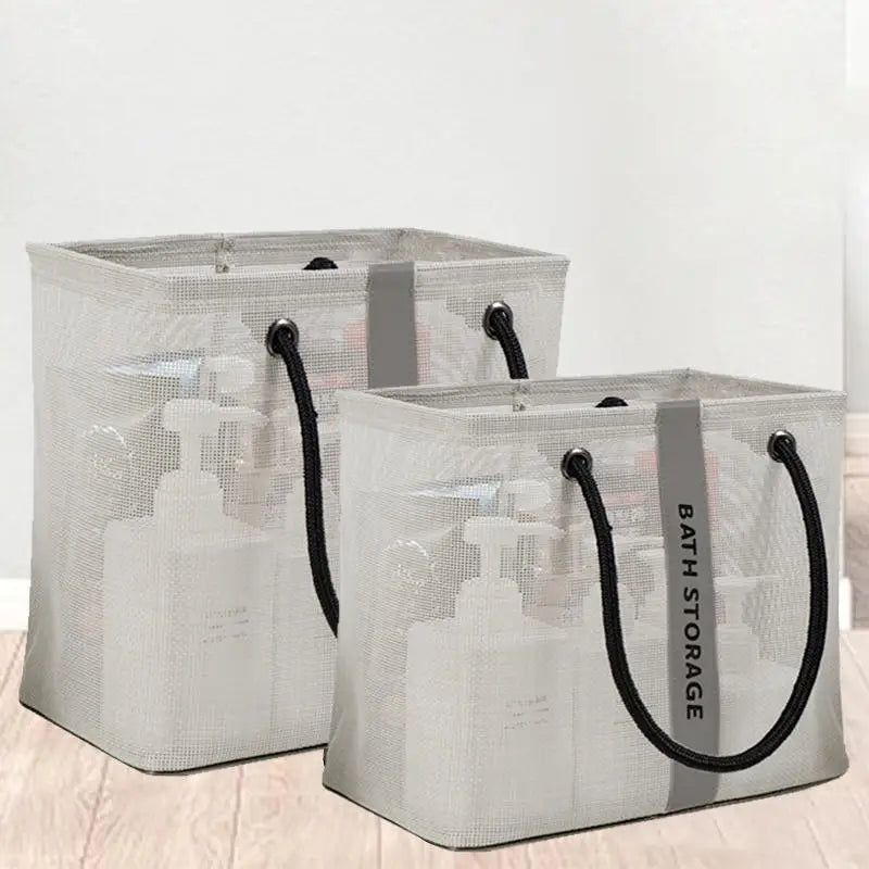 sac rangement noir maille moderne anneaux métalliques poignées étiquette storage