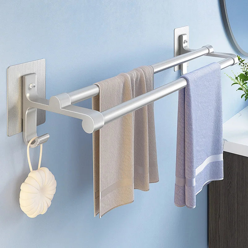 porte serviettes mural adhésif aluminium laqué argenté moderne salle bains organisateur fixe bain serviettes