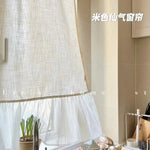 rideau tubulaire beige clair motif floral opacité classique tissu lin plis naturels bordure dentelée