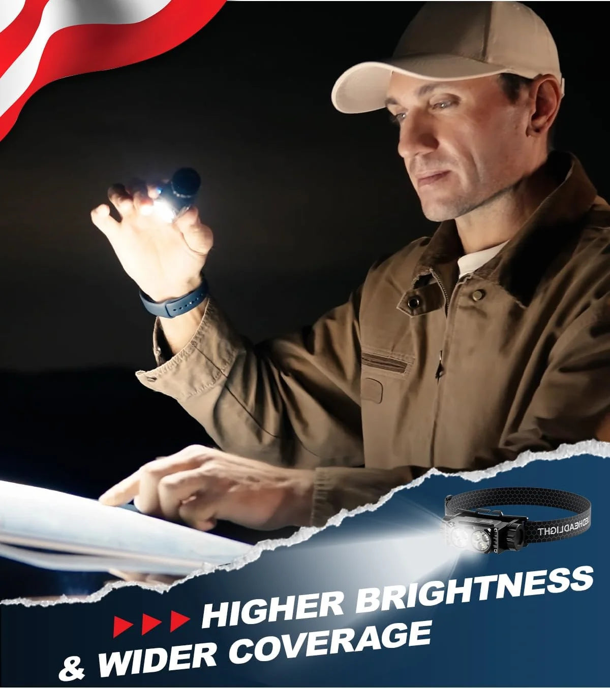 lampe frontale led rechargeable noire bandeau hexagonal étanche magnétique camping sportive
