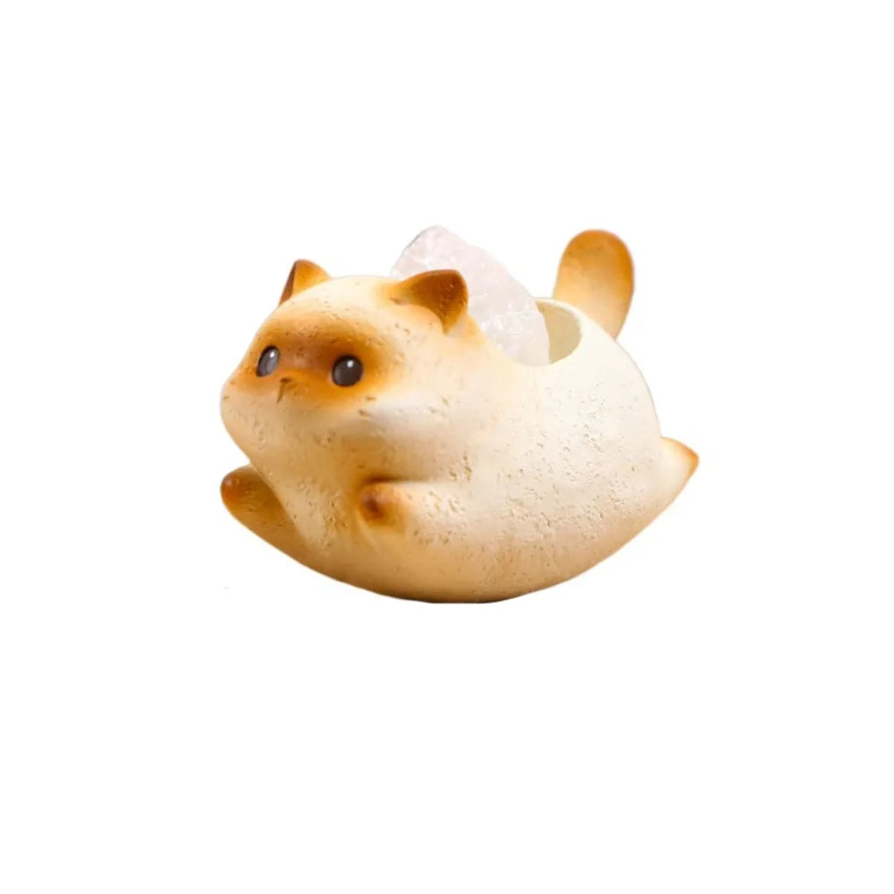 cache crayon résine chat mignon blanc jaune orange rose gris yeux bleus oreilles pointues