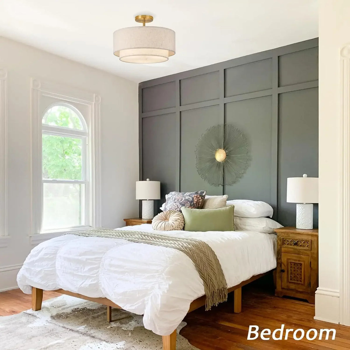 lampe moderne or beige toile lin opaque pendentif salon chambre restaurant