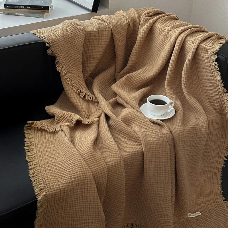 couverture coton carreaux marron simple opaques maison lit canapé châle plaid