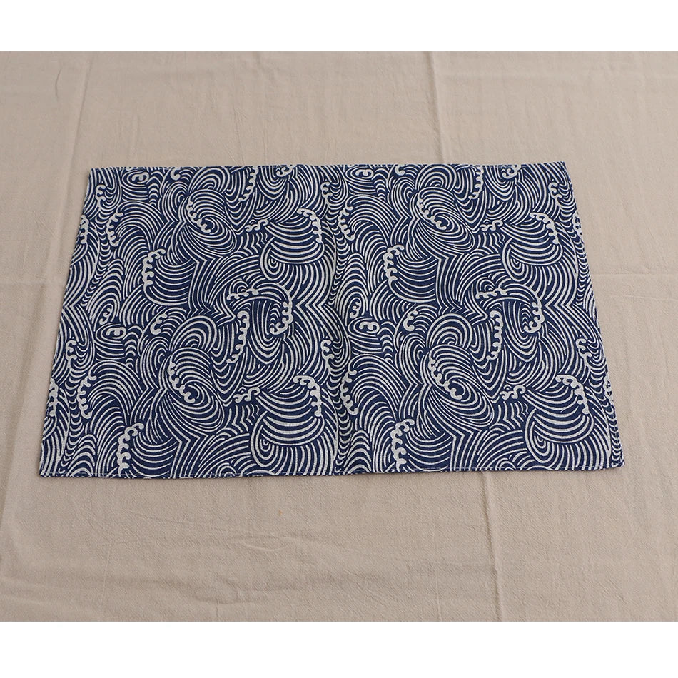 serviettes table japonais motif vagues bleu marine blanc respectueuses environnement