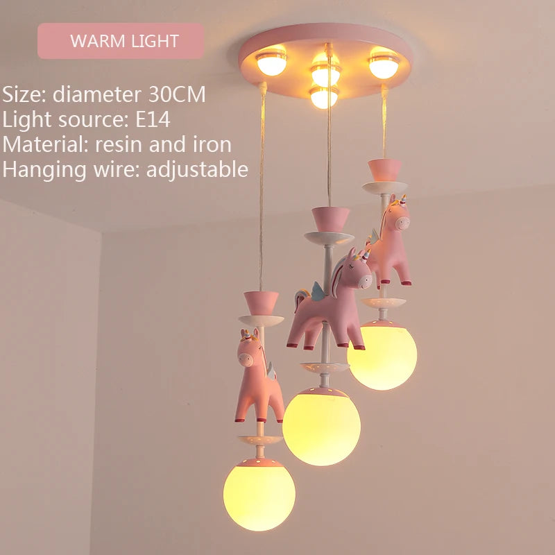 suspension lumineuse verre résine chevaux arc ciel moderne bleu rose enfant blanc contemporain