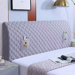 protège tête lit gris clair moderne poche rangement adhésif texture géométrique