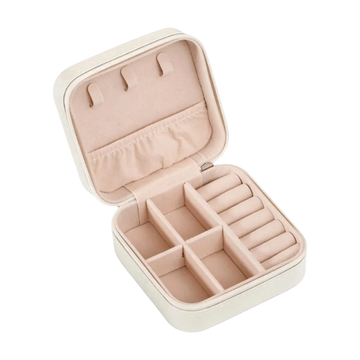 boîte bijoux velours beige rose pâle noir zip rangement classique chic porte bijoux femmes
