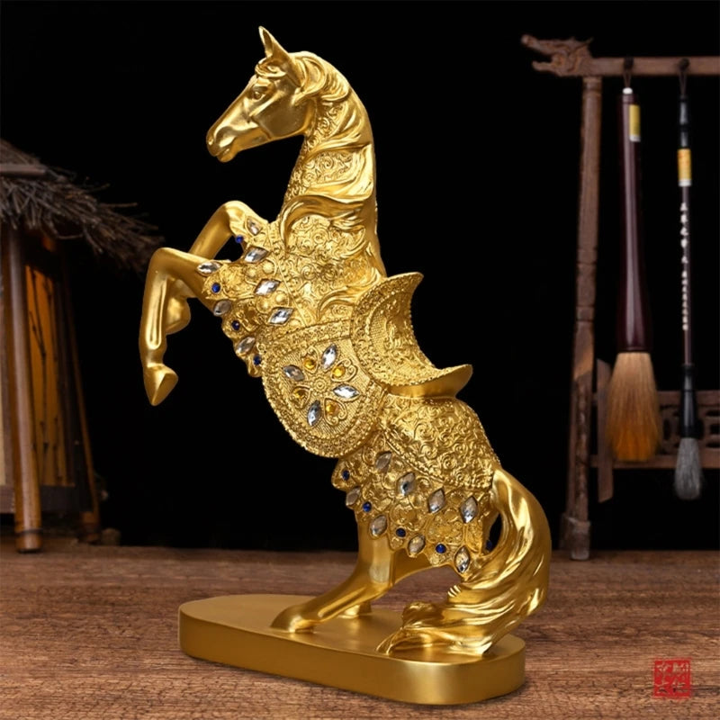 statuette cheval doré ornée strass art déco maison feng shui cadeau anniversaire noël pâques