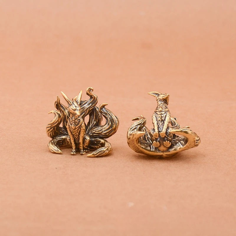 ornement sculpture renard neuf queues bronze doré décor maison artisanal figurine miniature japonais mythe
