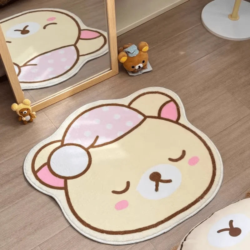 tapis dessin animé ours doux beige marron bleu rose antidérapant polyester usage multiple chambre