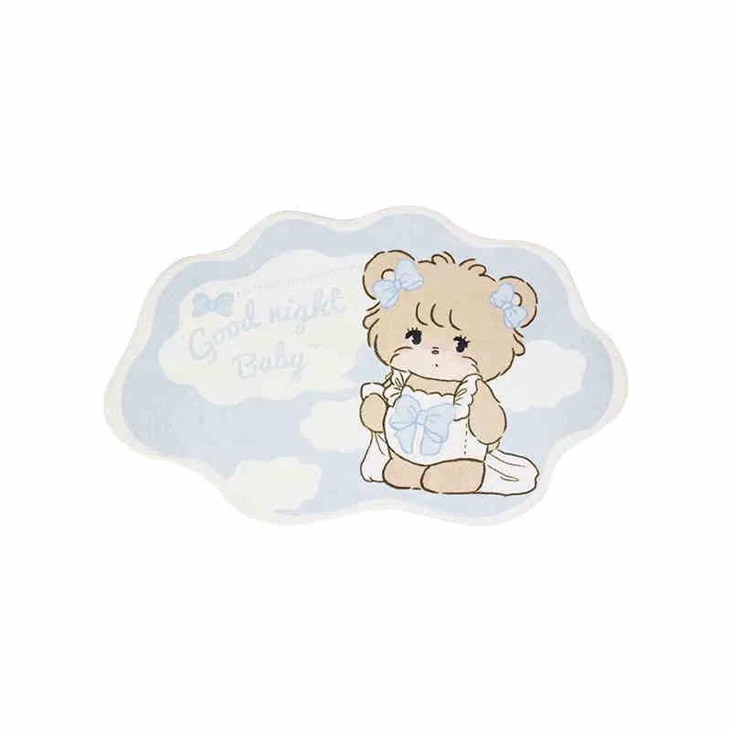 tapis rose clair blanc chaton nuages good night baby moderne chambre enfant résistant