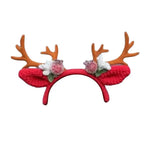 couronne cerf rouge marron blanche peluche crochetée festive élastique pompons fleurs artificielles