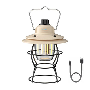 lanterne camping vintage led recharge usb portable métal noir blanc bronze