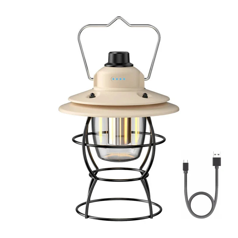 lanterne camping vintage led recharge usb portable métal noir blanc bronze