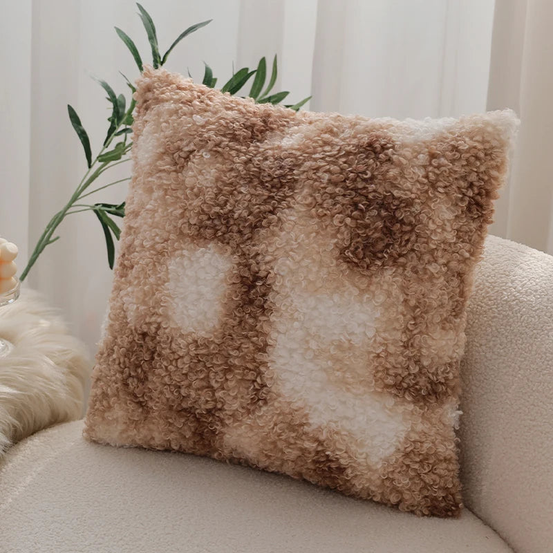 coussin patchwork géométrique beige carrés cercles doux hiver été 45x45cm