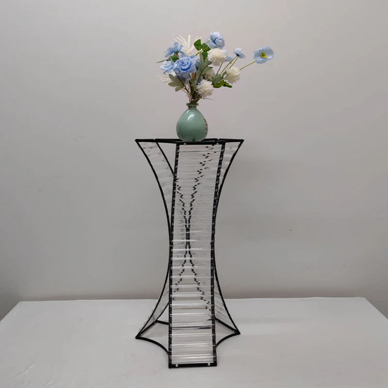 support floral transparent finition dorée rayures horizontales moderne élégant vase table