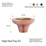 plateau pliable fibre végétale blanc vert rose marron rayures horizontales moderne multifonctionnels cosmétiques aromathérapie