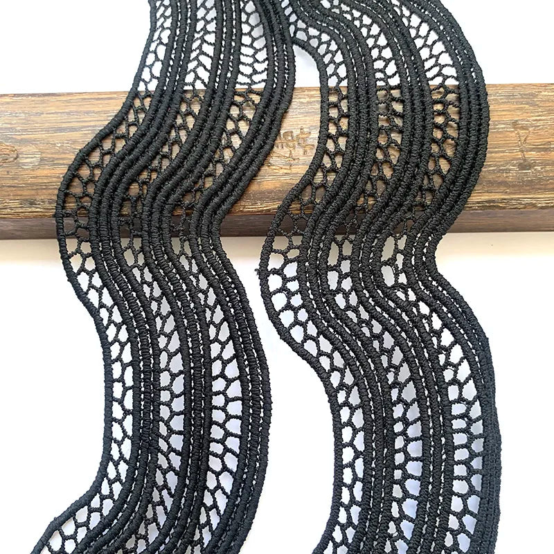 ruban dentelle noir motif ondulé 5cm large tissu polyester classique couture 2mètres écologique soluble
