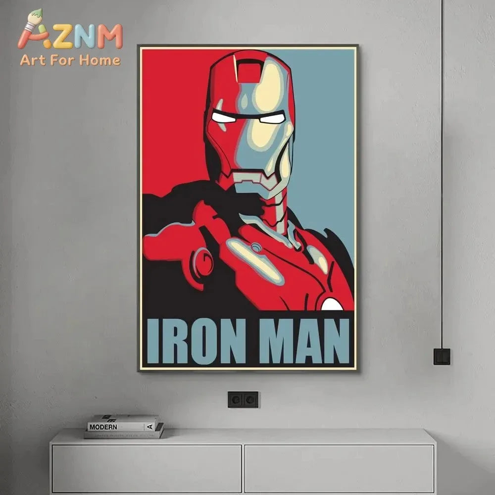 affiche iron man pop art rouge blanche bleue toile sans cadre decoration intérieure murrale