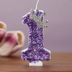 bougies anniversaire chiffres violet paillettes décoratives brillantes gâteau princesse festive