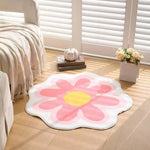 tapis fleur stylisé moderne rose blanc jaune antidérapant imperméable extérieur intérieur