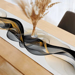 nappe moderne abstraite vagues courbes fluides blanc noir beige doré polyester maison décoration festive
