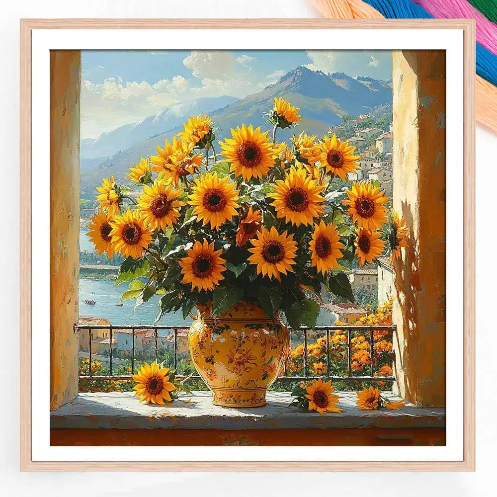broderie animaux fleurs tournesols paysage montagne aiguilles fil instructions classique 34x40cm