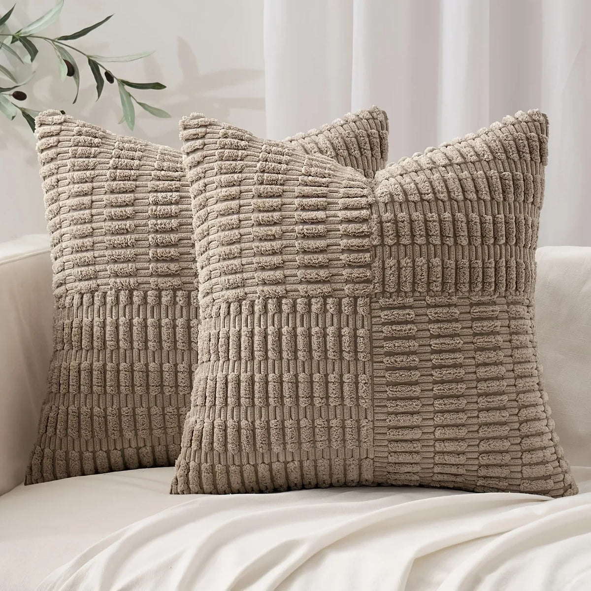housse coussin carré moderne texture bleu marine polyester coton décoratif lit siège fixations blanc