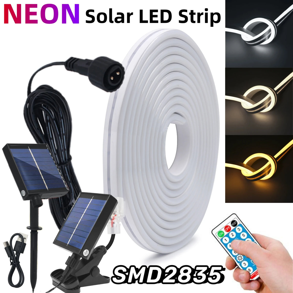 Bande LED solaire enroulée montrant sa flexibilité