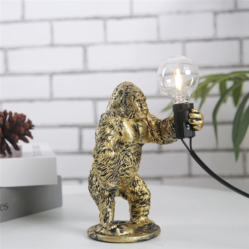 lampe poser moderne or noir ampoule led texture gorille animalier tringle câble noir