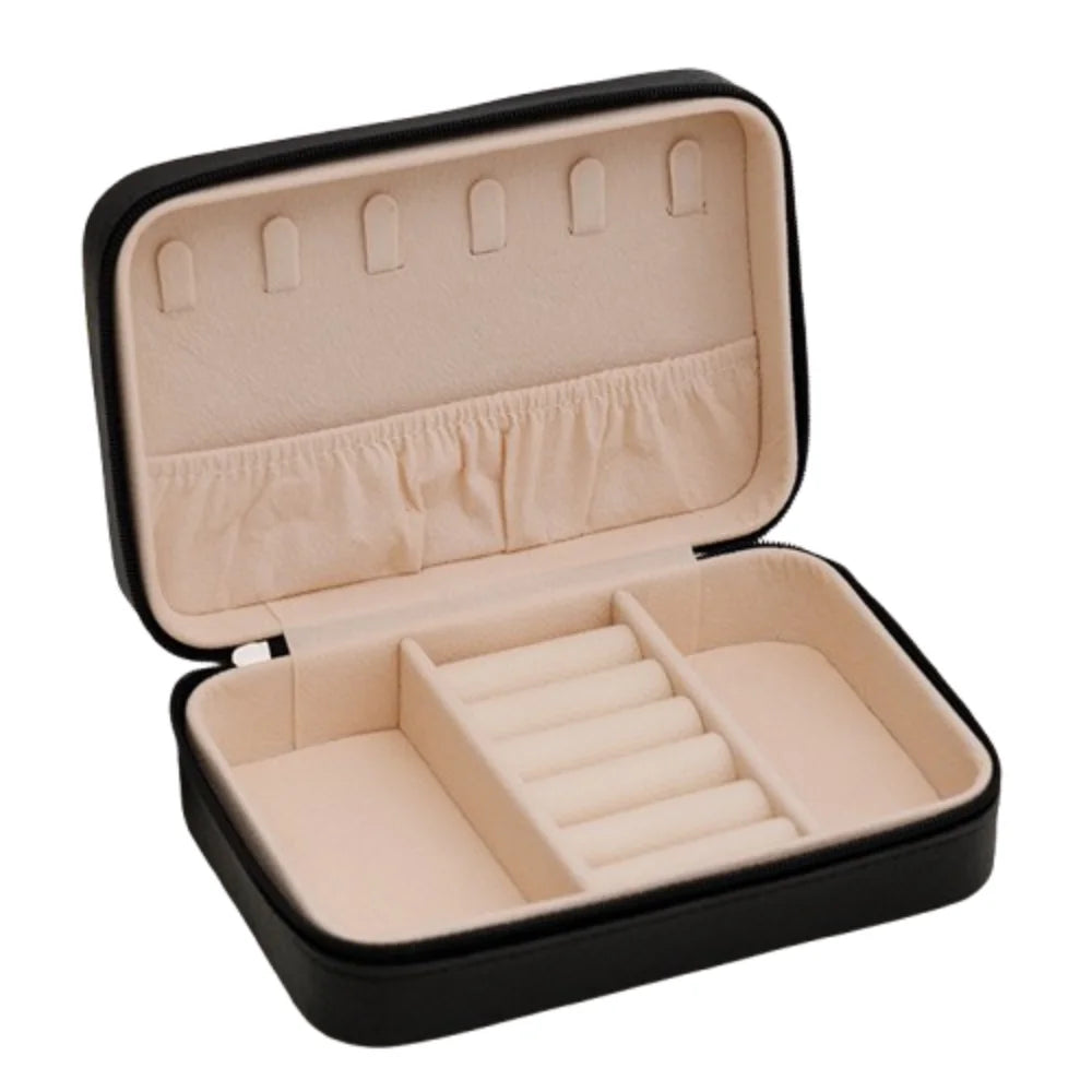 boîte bijoux velours moderne compartiments portable fermeture glissière noir vert beige
