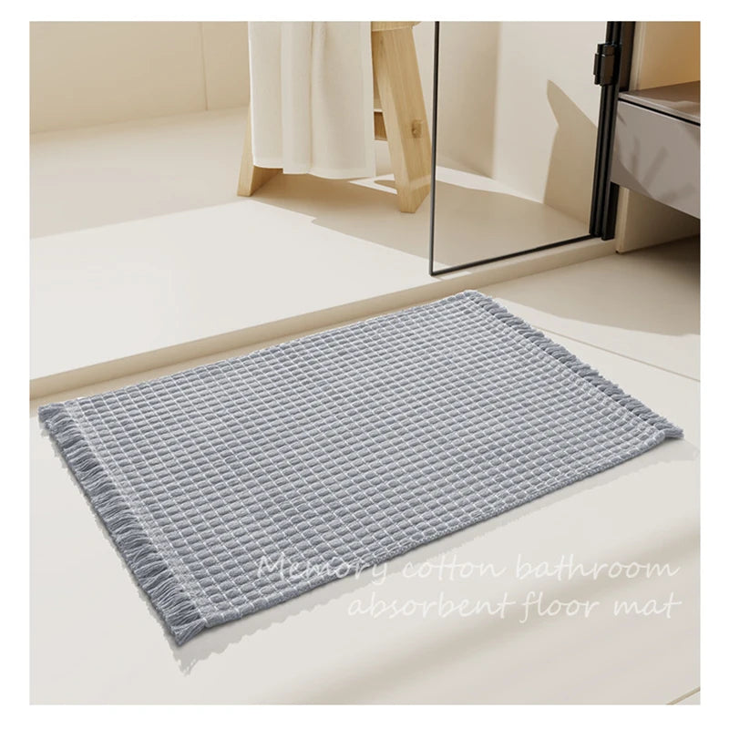 tapis bain microfibre moderne franges beige gris absorbant respectueux environnement