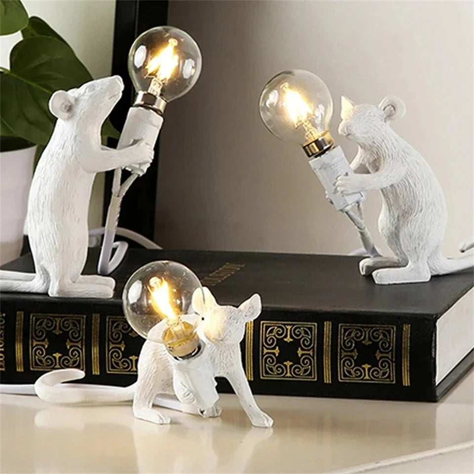 lampe souris forme animal blanc doré moderne minimaliste sans ombre interrupteur bouton