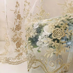 rideau transparent brodé rose doré élégant floral maison bureauextérieur tringle or polyester