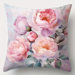 housse coussin imprimé bouquet fleurs roses blanches vintage couleurs rose beige vert polyester 40x40cm