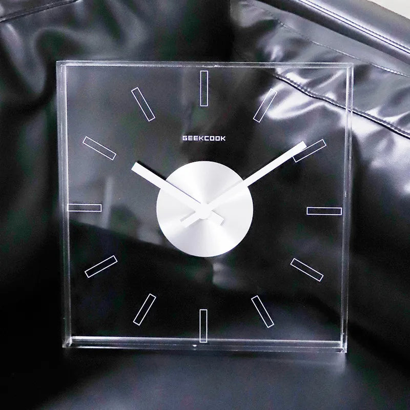 horloge murale moderne acrylique bleu orange rouge rectangles blancs minimaliste
