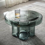 tables basses modernes verre texturé transparent sculptural maison deco orangerousse grisvert
