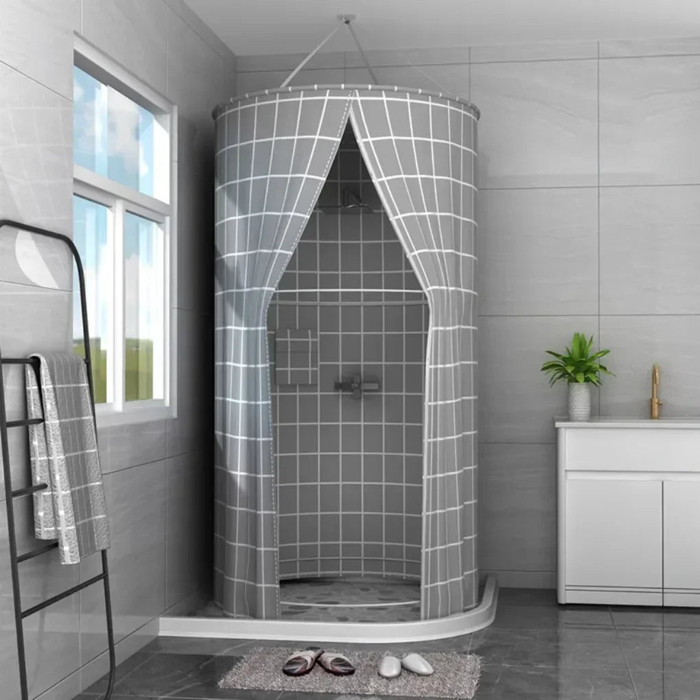 rideau douche moderne opaque gris blanc carré minimaliste respectueux environnement