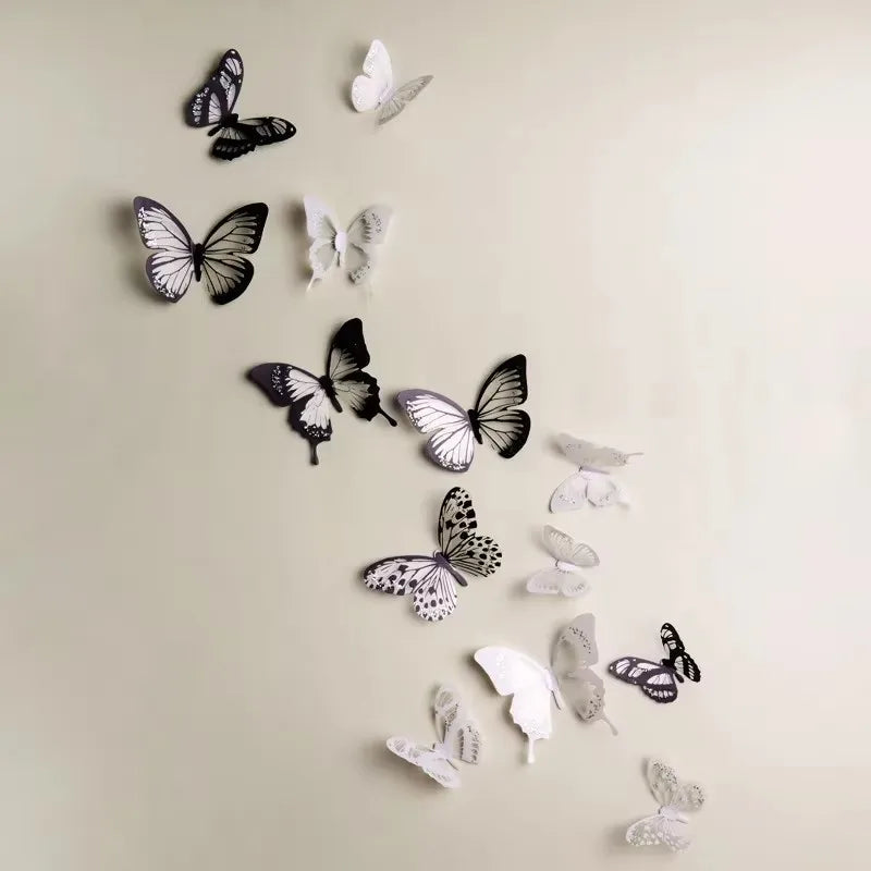autocollants muraux 3d papillons noirs blancs adhésifs modernes animaux décorations diy chambre enfants salon