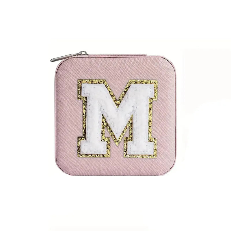 boîte bijoux cuir rose clair fermeture éclair voyage rangement bijoux