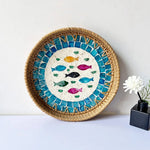 assiettes decoratives boho mosaïque coquillages naturel artisanal floral table mur decoration