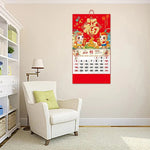 calendrier mural bois rouge doré illustration cheval symbole