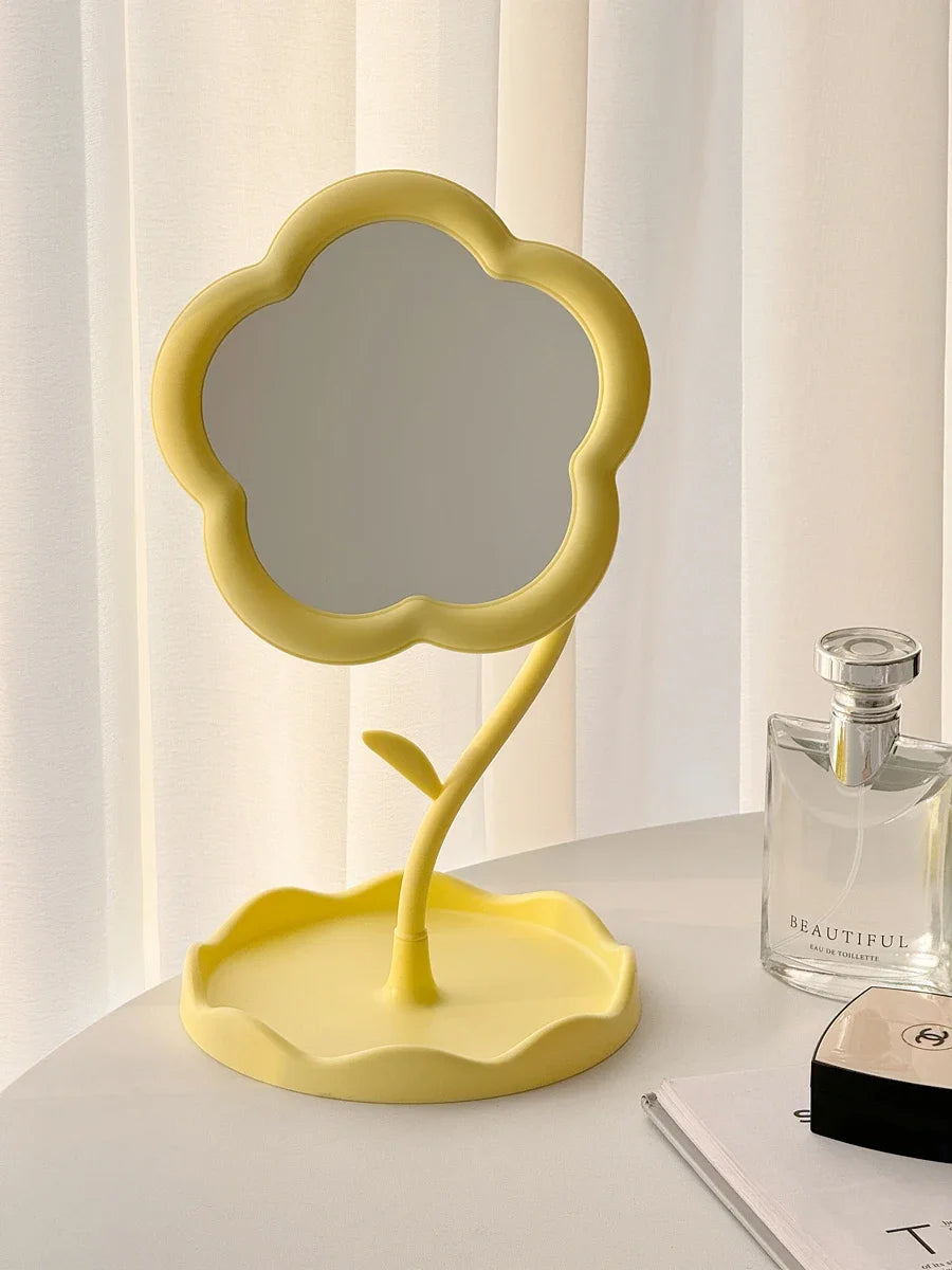 miroir table moderne rose clair jaune pâle blanc forme fleur brillant minimaliste portable chambre